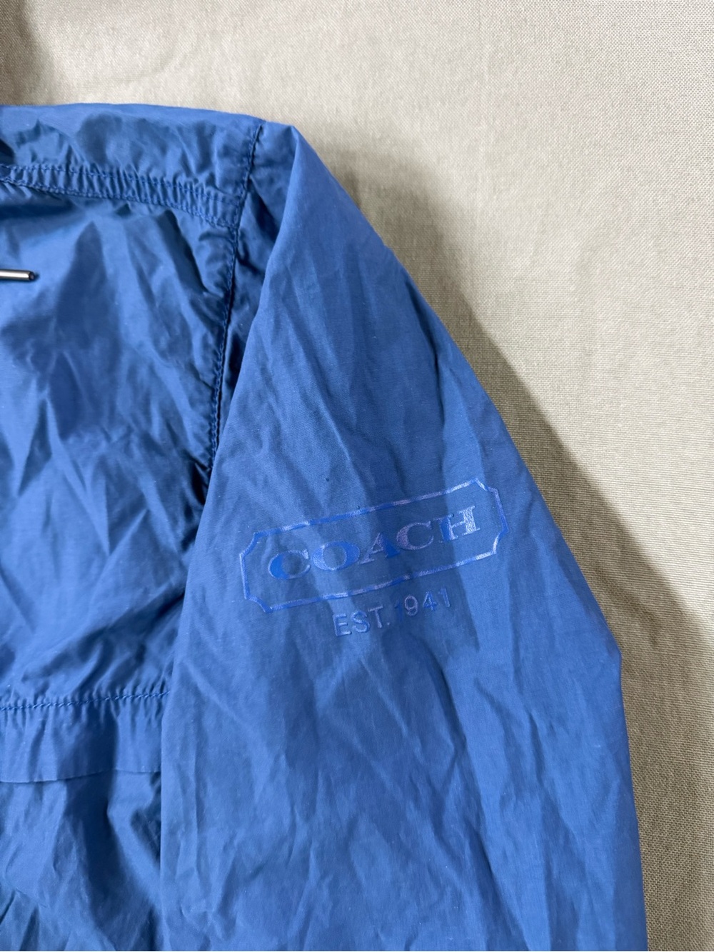 Vintage Coach NYC Hooded Lightweight Windbreaker Blue L - Picture 2 of 13